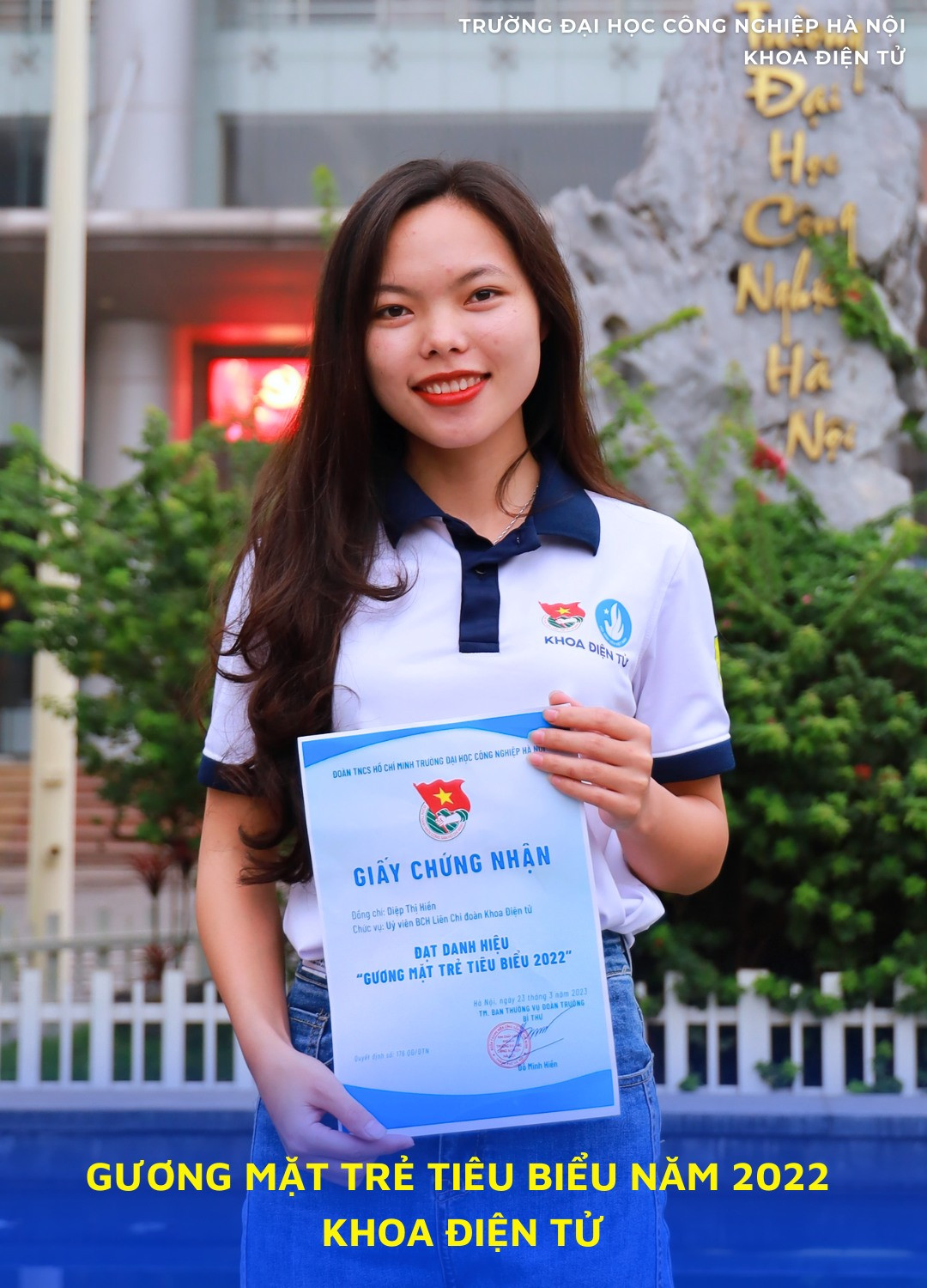 Diệp Thị Hiền sinh viên năm 4 khoa Điện tử, Trường Đại học Công nghiệp Hà Nội.