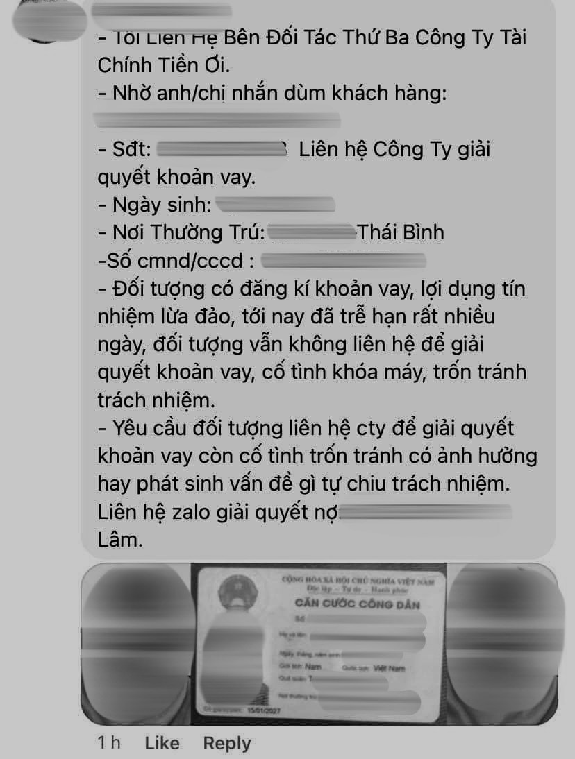 Nhiều lần con trai bị các đối tượng đòi nợ đăng hình lên mạng xã hội, cô gọi hỏi thì nhận được câu trả lời từ con rằng đó chỉ là hình thức lừa đảo. Nhiều lần con trai bị các đối tượng đòi nợ đăng hình lên mạng xã hội, cô gọi hỏi thì nhận được câu trả lời từ con rằng đó chỉ là hình thức lừa đảo.