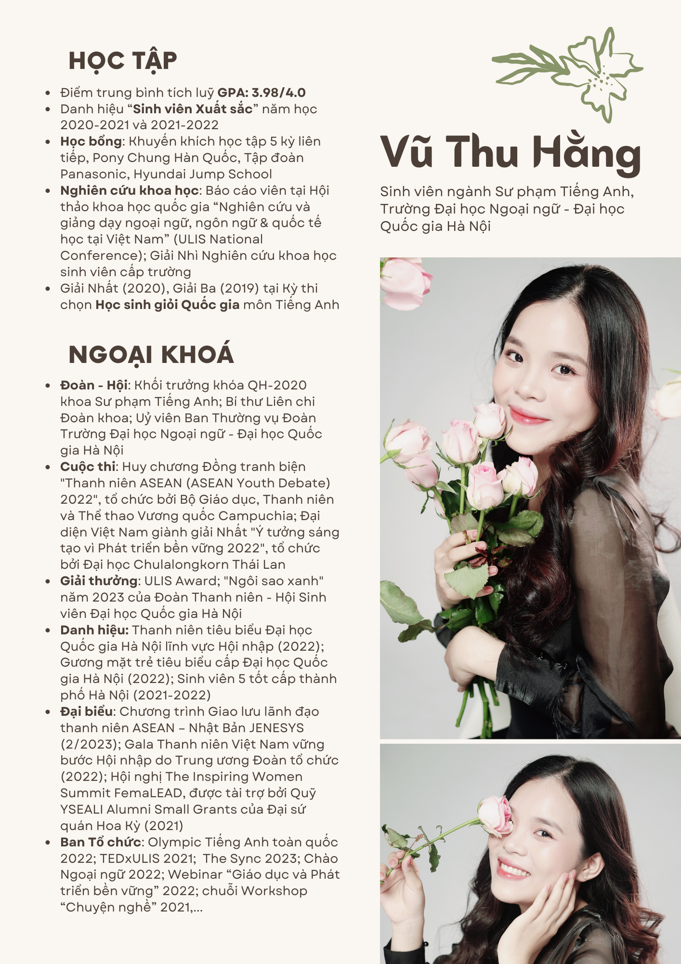 Bảng thành tích đáng nể của Thu Hằng. Bảng thành tích đáng nể của Thu Hằng.