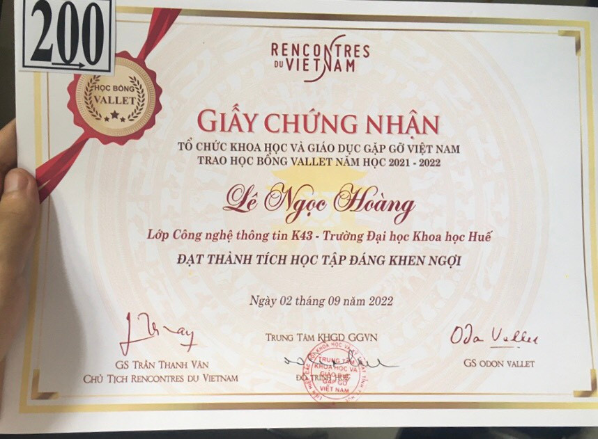 Học bổng Vallet năm 2022 của tổ chức Khoa học và gặp gỡ Việt Nam.