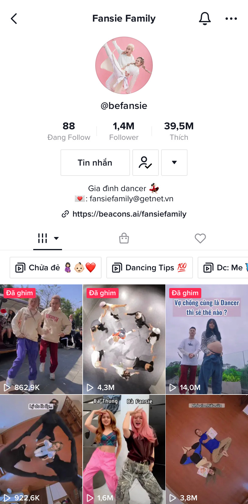 Hiện tại Fansie & Tom là nhà sáng tạo nội dung trên nền tảng số với 1,4 triệu lượt theo dõi trên Tiktok. Hiện tại Fansie & Tom là nhà sáng tạo nội dung trên nền tảng số với 1,4 triệu lượt theo dõi trên Tiktok.