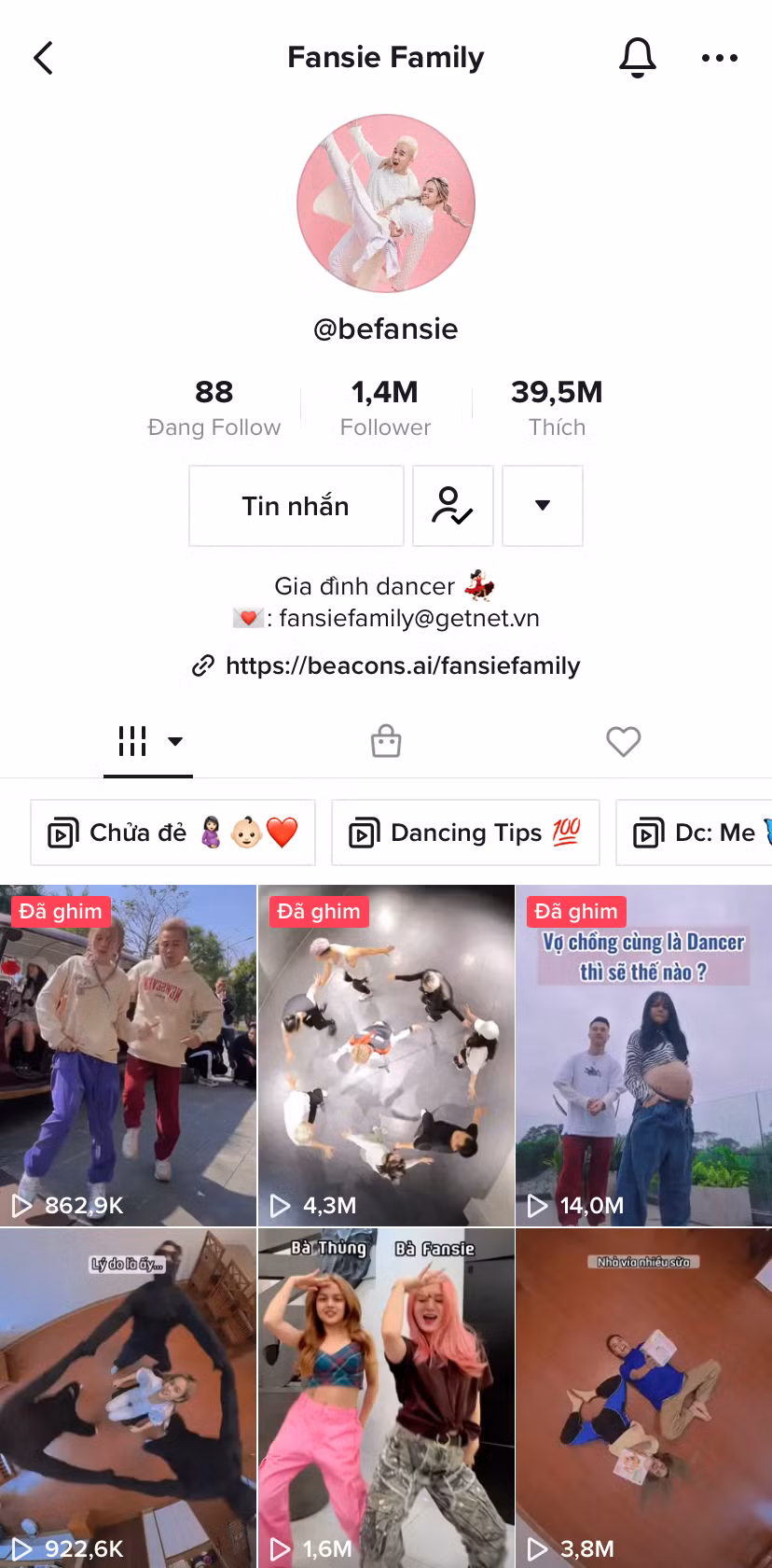 Hiện tại Fansie & Tom là nhà sáng tạo nội dung trên nền tảng số với 1,4 triệu lượt theo dõi trên Tiktok. Hiện tại Fansie & Tom là nhà sáng tạo nội dung trên nền tảng số với 1,4 triệu lượt theo dõi trên Tiktok.