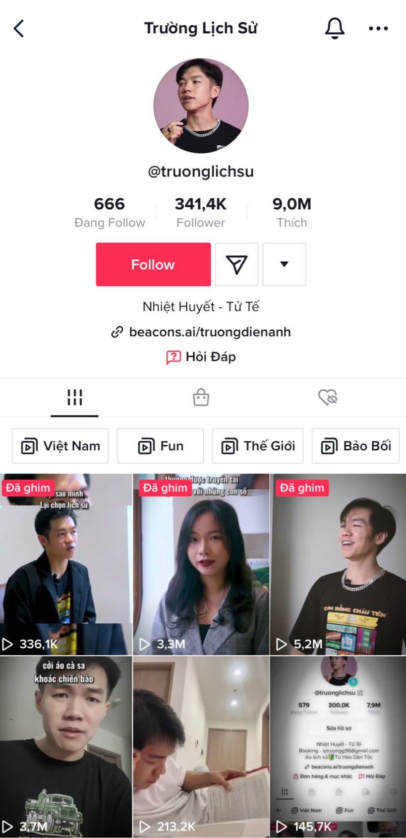 Trường Lịch sử sở hữu hơn 341 nghìn người theo dõi và 9 triệu lượt thích trên nền tảng Tiktok. Trường Lịch sử sở hữu hơn 341 nghìn người theo dõi và 9 triệu lượt thích trên nền tảng Tiktok.