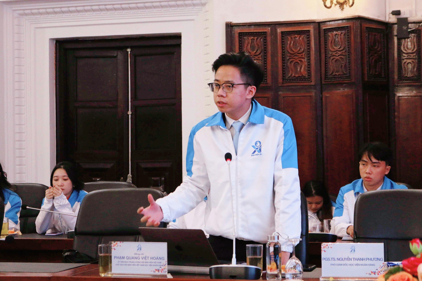 Bạn Phạm Quang Việt Hoàng - Chủ tịch Hội Sinh viên Học viện Ngân hàng, Ủy viên Ban Chấp hành Trung ương Hội Sinh viên Việt Nam khóa XI.