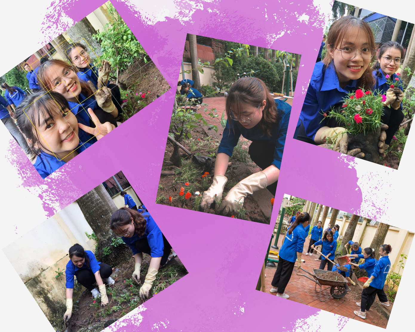 Cô tham gia hoạt động trồng cây xanh quanh khuôn viên trường. Cô tham gia hoạt động trồng cây xanh quanh khuôn viên trường.