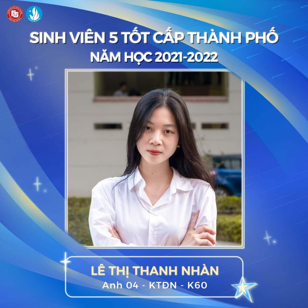 Thanh Nhàn đạt Danh hiệu Sinh viên 5 tốt cấp thành phố. Thanh Nhàn đạt Danh hiệu Sinh viên 5 tốt cấp thành phố.