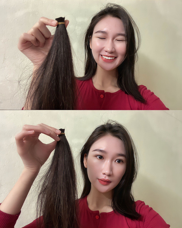 Cô mong muốn lan toả nguồn năng lượng tích cực qua hành động hiến tóc. Cô mong muốn lan toả nguồn năng lượng tích cực qua hành động hiến tóc.