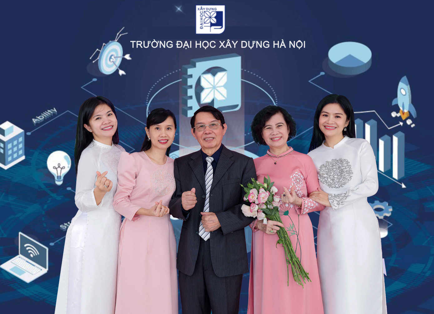 Gia đình của PGS.TS. Nguyễn Văn Tín với 3 cô con gái đều là Tiến sĩ.