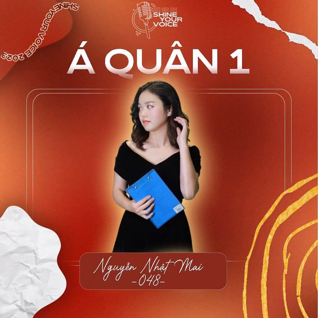 Á quân 1 cuộc thi Tìm kiếm Tài năng Người dẫn chương trình Shine Your Voice 2023. Á quân 1 cuộc thi Tìm kiếm Tài năng Người dẫn chương trình Shine Your Voice 2023.
