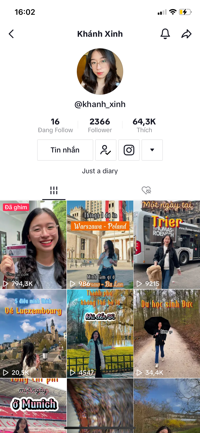 Khánh Linh đang xây dựng kênh TikTok nhằm chia sẻ về kỳ học trao đổi tại Đức cũng như Châu Âu giúp mọi người hiểu thêm về cuộc sống ở đây, truyền động lực cho các bạn học sinh, sinh viên đang có ý định đi du học.