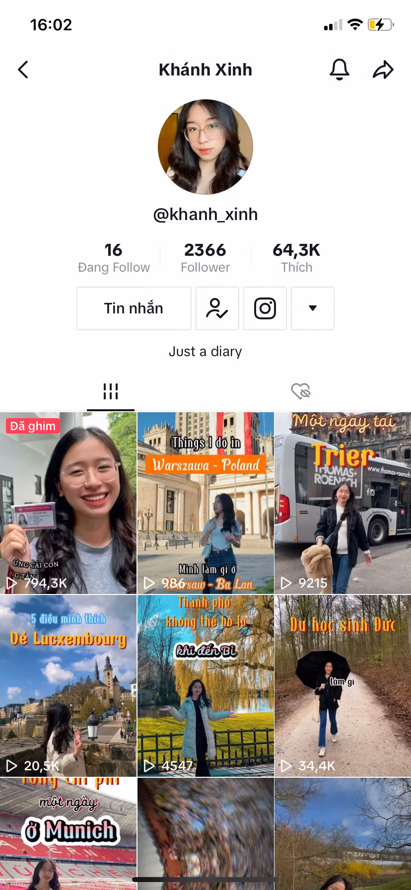 Khánh Linh đang xây dựng kênh TikTok nhằm chia sẻ về kỳ học trao đổi tại Đức cũng như Châu Âu giúp mọi người hiểu thêm về cuộc sống ở đây, truyền động lực cho các bạn học sinh, sinh viên đang có ý định đi du học. Khánh Linh đang xây dựng kênh TikTok nhằm chia sẻ về kỳ học trao đổi tại Đức cũng như Châu Âu giúp mọi người hiểu thêm về cuộc sống ở đây, truyền động lực cho các bạn học sinh, sinh viên đang có ý định đi du học.