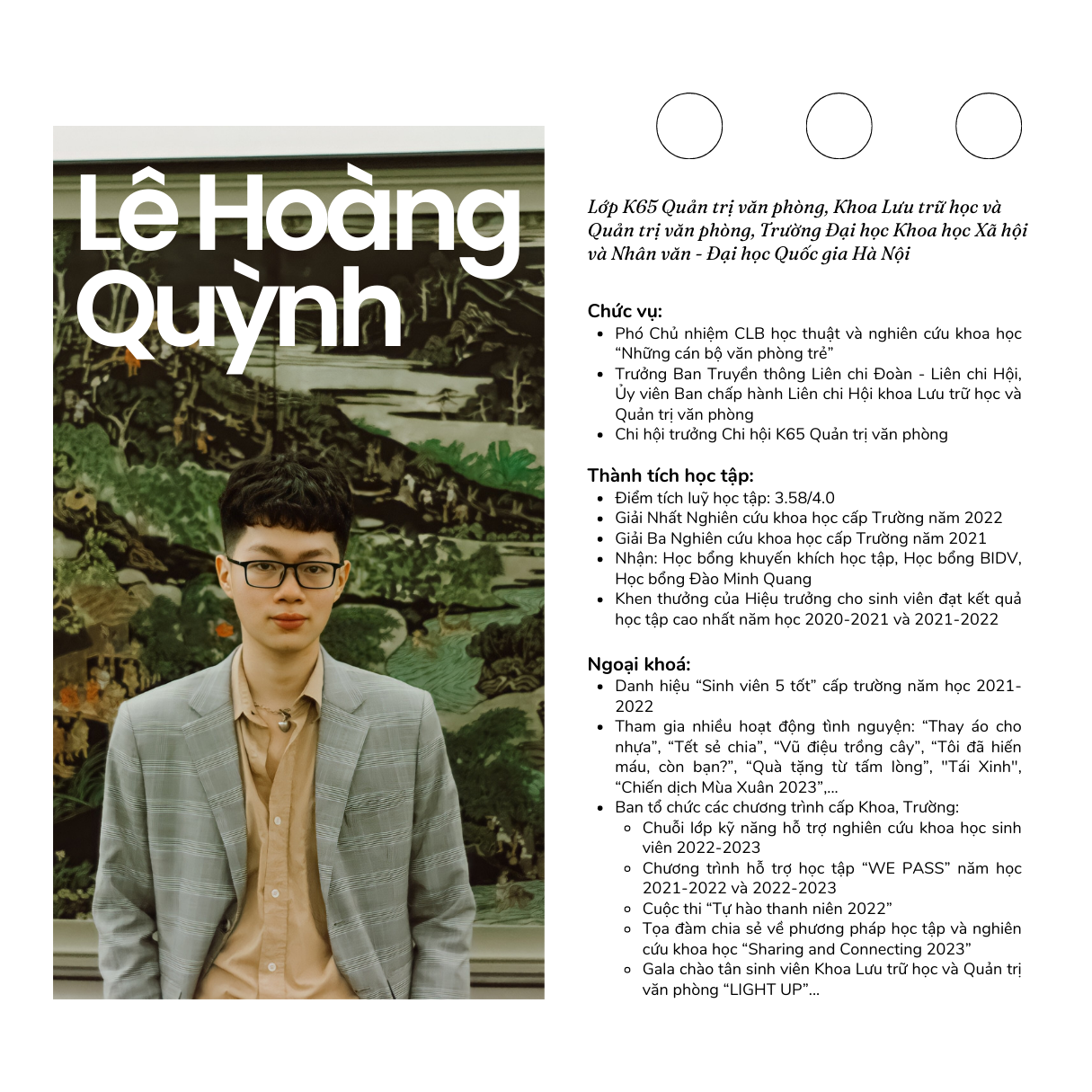 Bảng thành tích đáng nể của Lê Hoàng Quỳnh. Bảng thành tích đáng nể của Lê Hoàng Quỳnh.