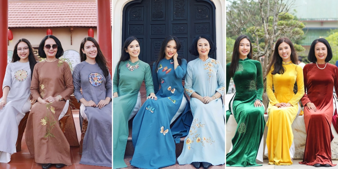 Truyền thống chụp ảnh áo dài mỗi dịp Tết của gia đình 3 thế hệ: Bảo Trân, mẹ và bà ngoại. Truyền thống chụp ảnh áo dài mỗi dịp Tết của gia đình 3 thế hệ: Bảo Trân, mẹ và bà ngoại.