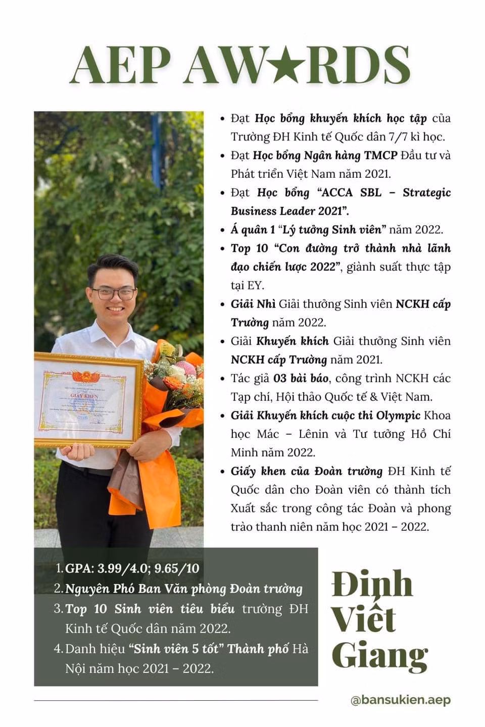 Bản tóm tắt thành tích 4 năm.