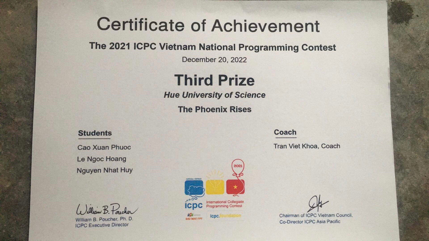 Giải Ba đồng đội lập trình viên ICPC Quốc gia năm 2021.