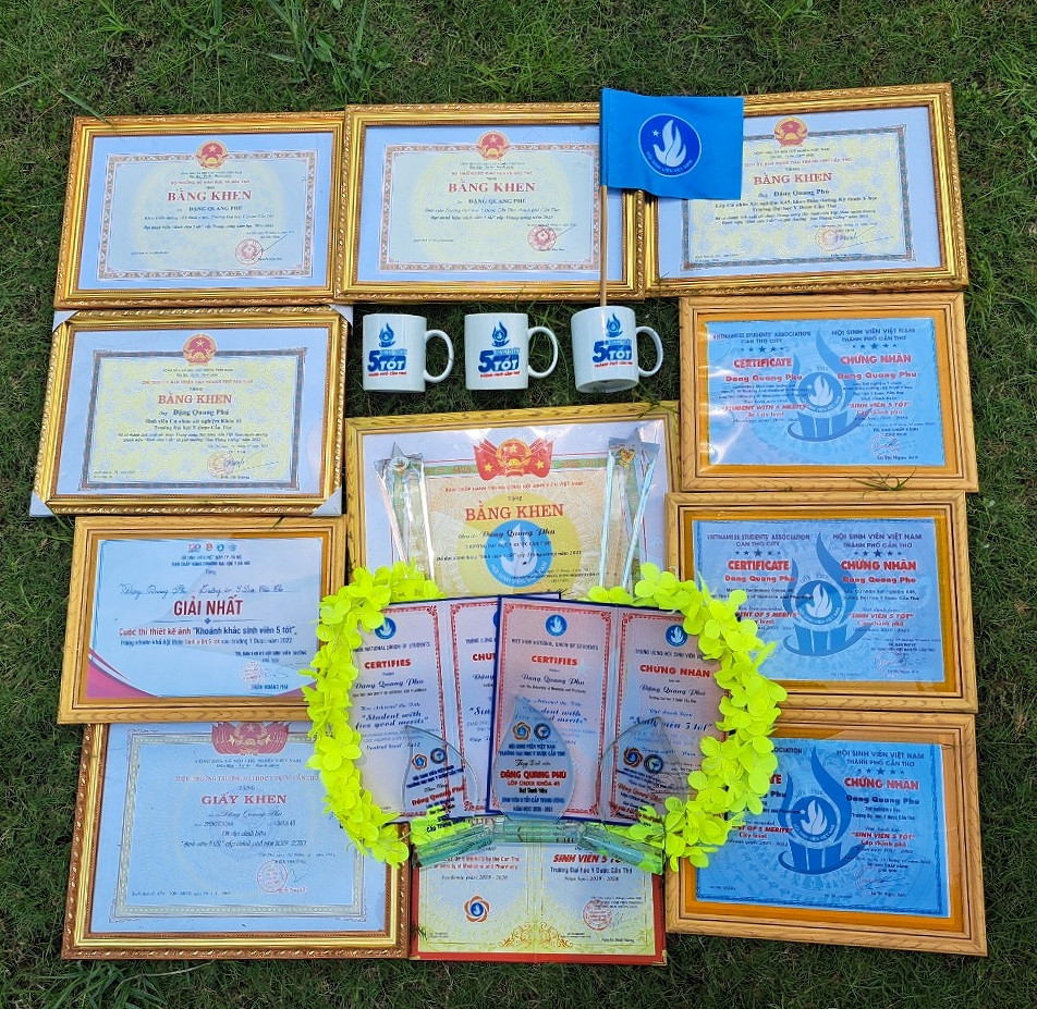 Thành tích danh hiệu sinh viên 5 tốt trong 4 năm học của Quang Phú. Thành tích danh hiệu sinh viên 5 tốt trong 4 năm học của Quang Phú.