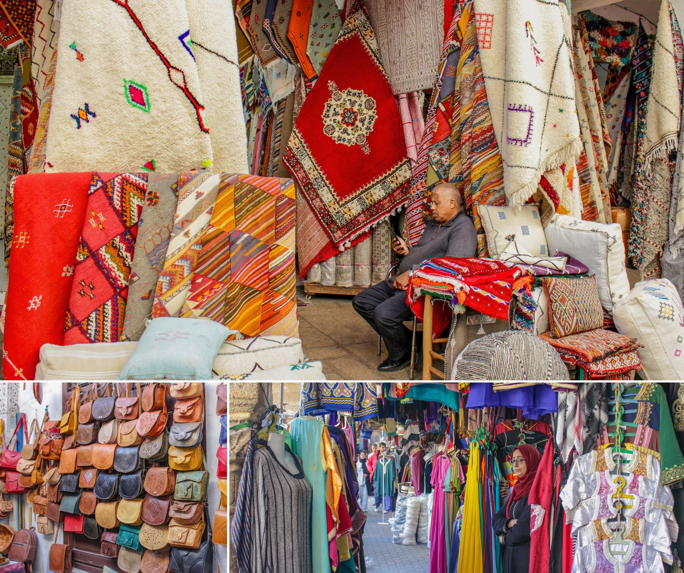 Những sạp hàng đầy màu sắc trong khu phố cổ Medina.