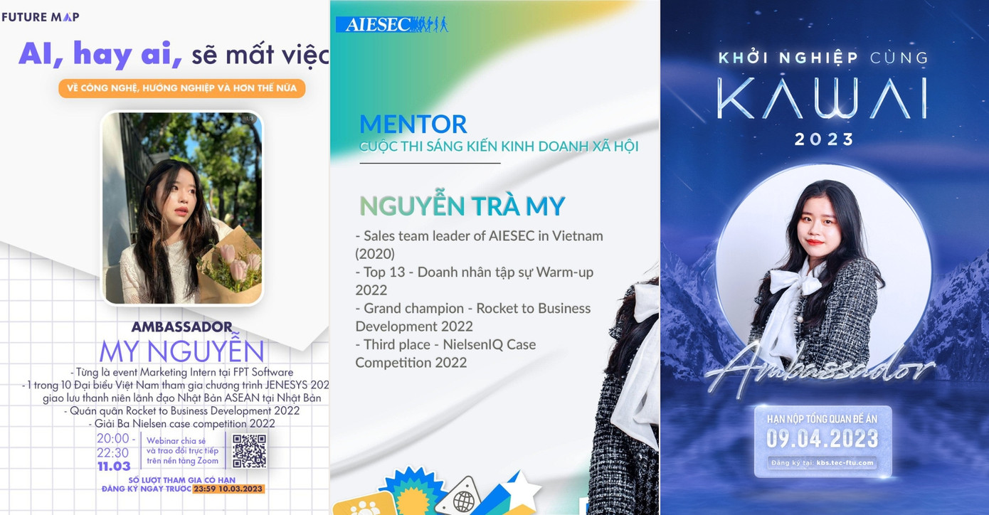 Với kinh nghiệm phong phú, Trà My được mời là đại sứ, mentor của nhiều cuộc thi sinh viên.