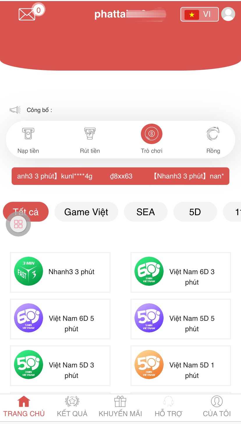 Giao diện trang web lừa đảo với các trò cờ bạc.