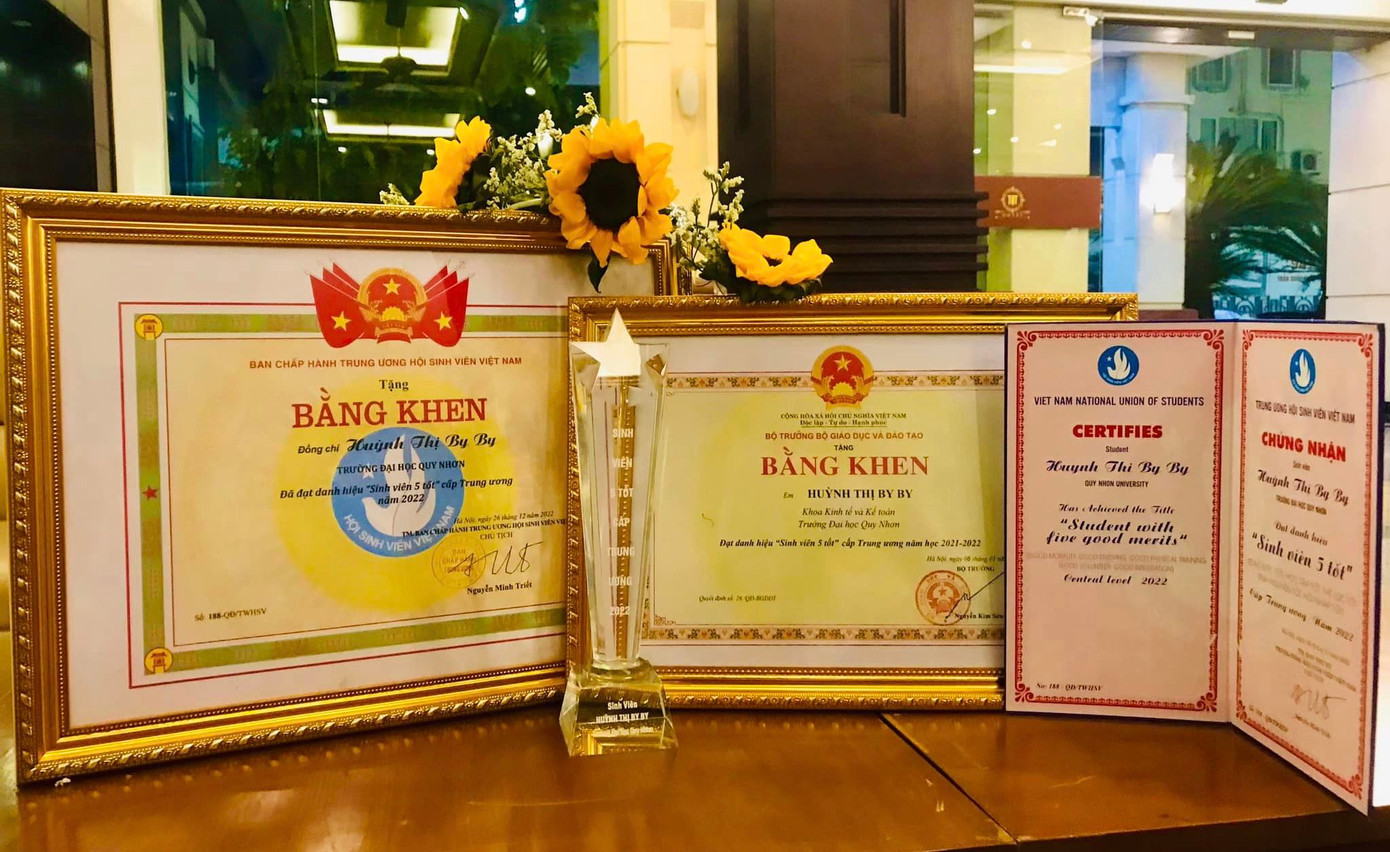 Bằng khen và Cúp lưu niệm cho danh hiệu “Sinh viên 5 Tốt” cấp Trung ương. Bằng khen và Cúp lưu niệm cho danh hiệu “Sinh viên 5 Tốt” cấp Trung ương.
