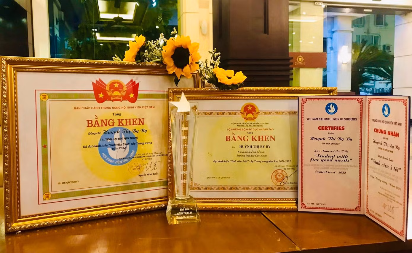 Bằng khen và Cúp lưu niệm cho danh hiệu “Sinh viên 5 Tốt” cấp Trung ương. Bằng khen và Cúp lưu niệm cho danh hiệu “Sinh viên 5 Tốt” cấp Trung ương.