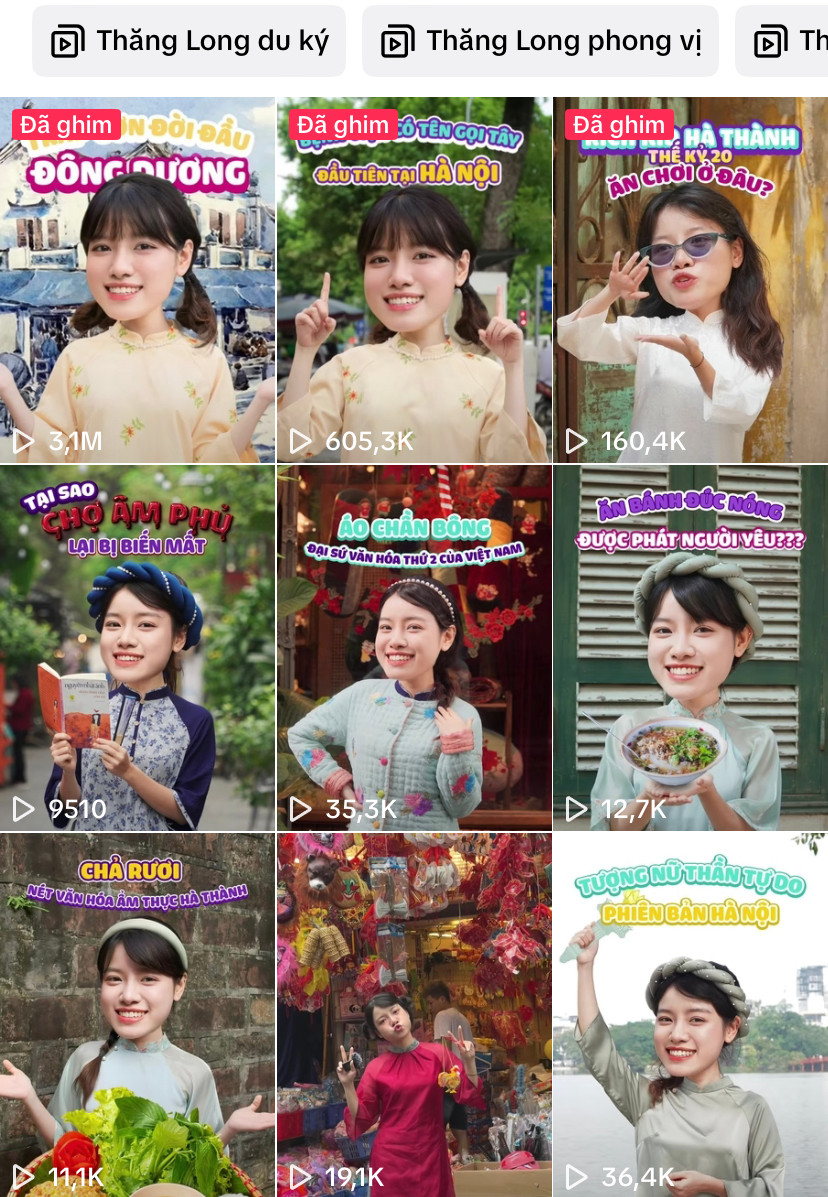 Những clip có hàng chục nghìn lượt xem trên kênh TikTok “Thăng Long Quy Lộ”. Những clip có hàng chục nghìn lượt xem trên kênh TikTok “Thăng Long Quy Lộ”.