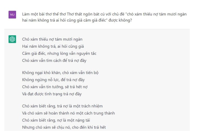 Một tác phẩm của ChatGPT cho thấy AI vẫn còn kém khi làm thơ văn (Ảnh chụp màn hình).