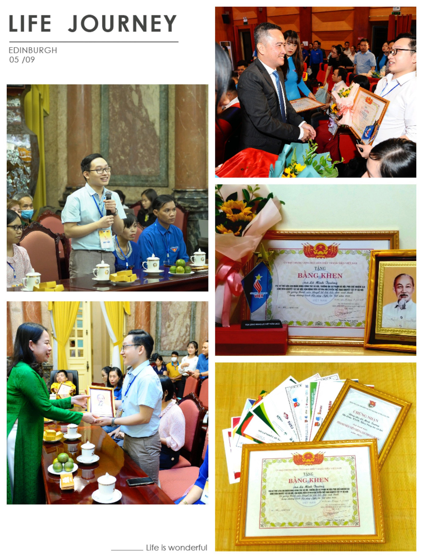 Minh Trường trong các dịp nhận khen thưởng, giấy chứng nhận. Minh Trường trong các dịp nhận khen thưởng, giấy chứng nhận.