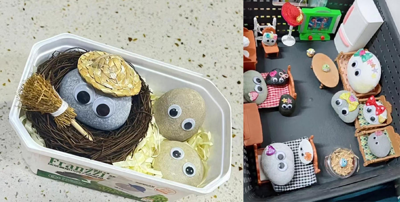 Bộ sưu tập "gia đình đá cưng" của một cô gái. Ảnh: Xiaohongshu Bộ sưu tập "gia đình đá cưng" của một cô gái. Ảnh: Xiaohongshu