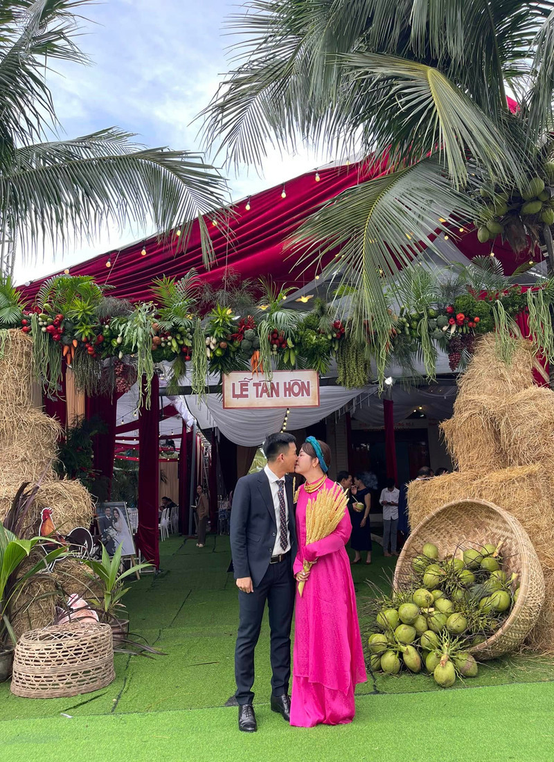 Rau củ quả được dùng trang trí đám cưới.