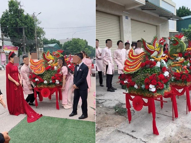 Tráp lễ hoành tráng ở Bắc Giang. Ảnh: MXH