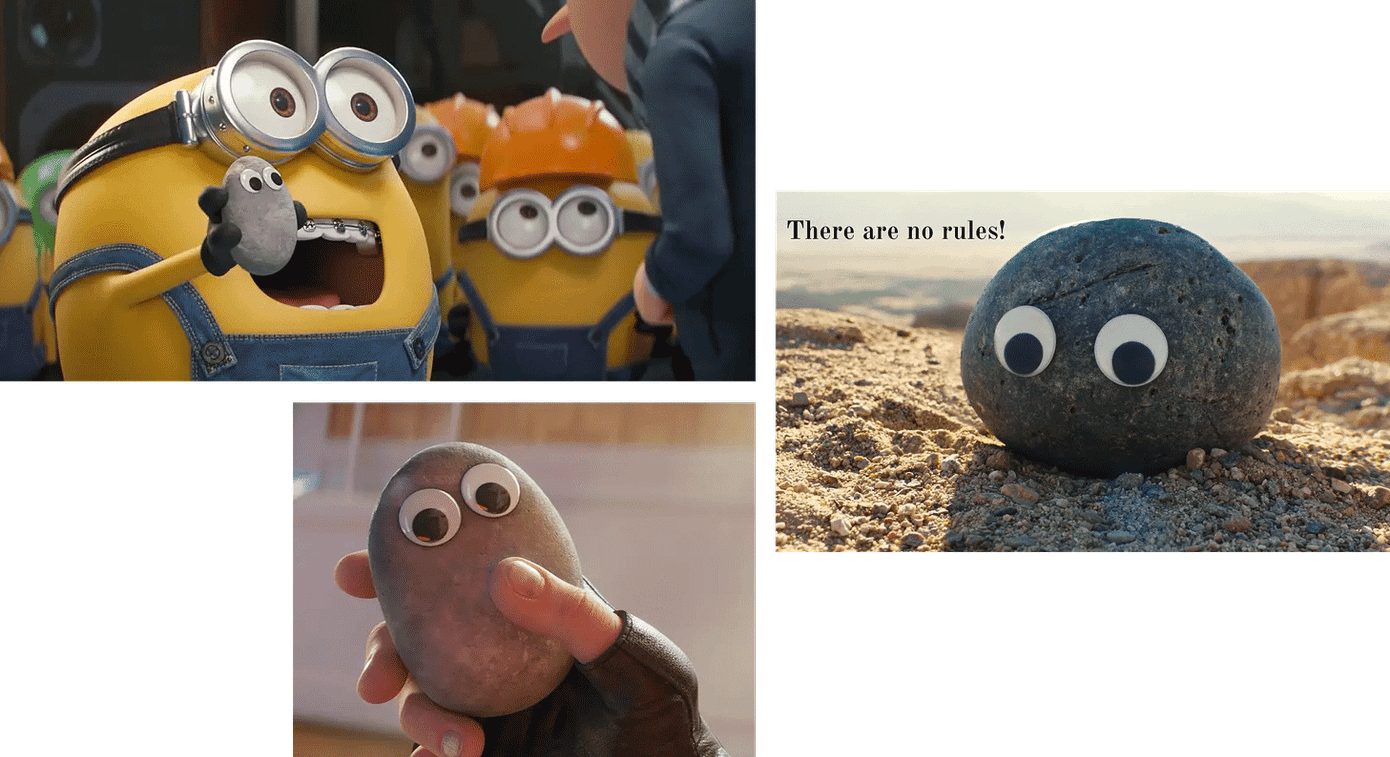 Cảnh trong phim hoạt hình “Minions: The Rise of Gru”, trong đó có cục đá cưng của Otto. Cảnh trong phim hoạt hình “Minions: The Rise of Gru”, trong đó có cục đá cưng của Otto.