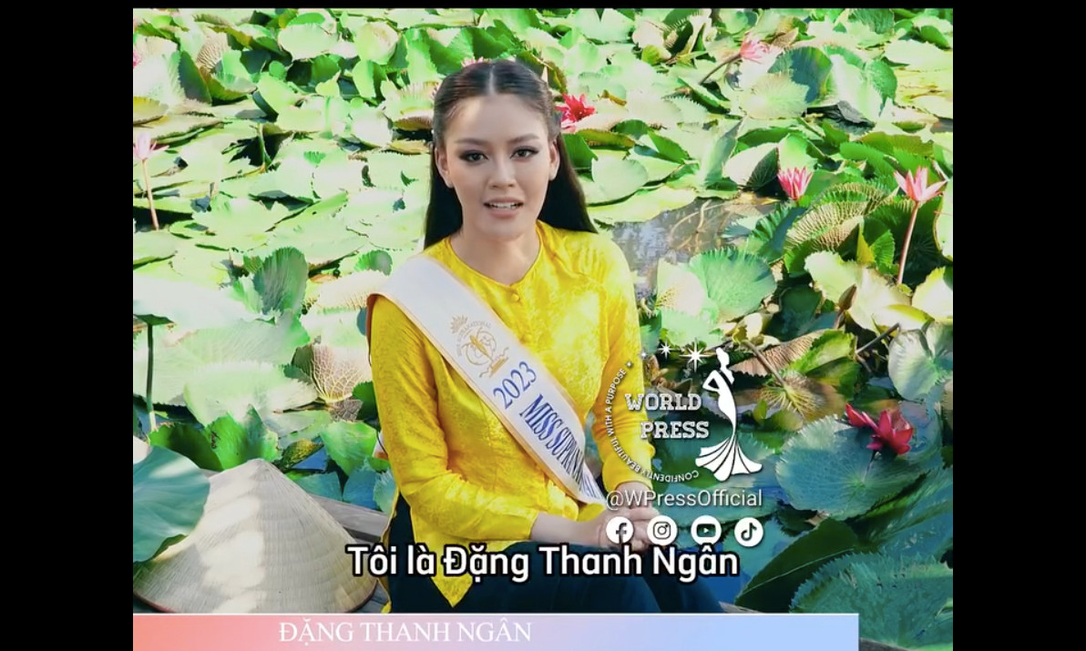Hình ảnh Đặng Thanh Ngân trong clip tự giới thiệu ở Hoa hậu Siêu quốc gia 2023.