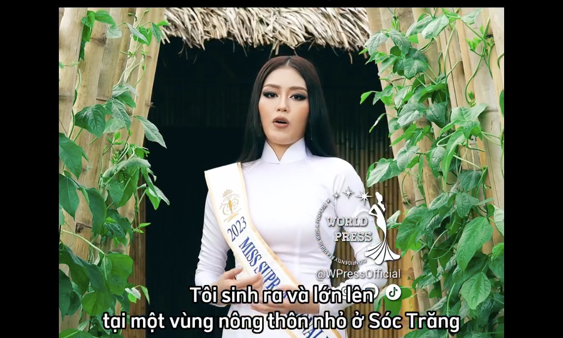 Hình ảnh Đặng Thanh Ngân trong clip tự giới thiệu ở Hoa hậu Siêu quốc gia 2023.