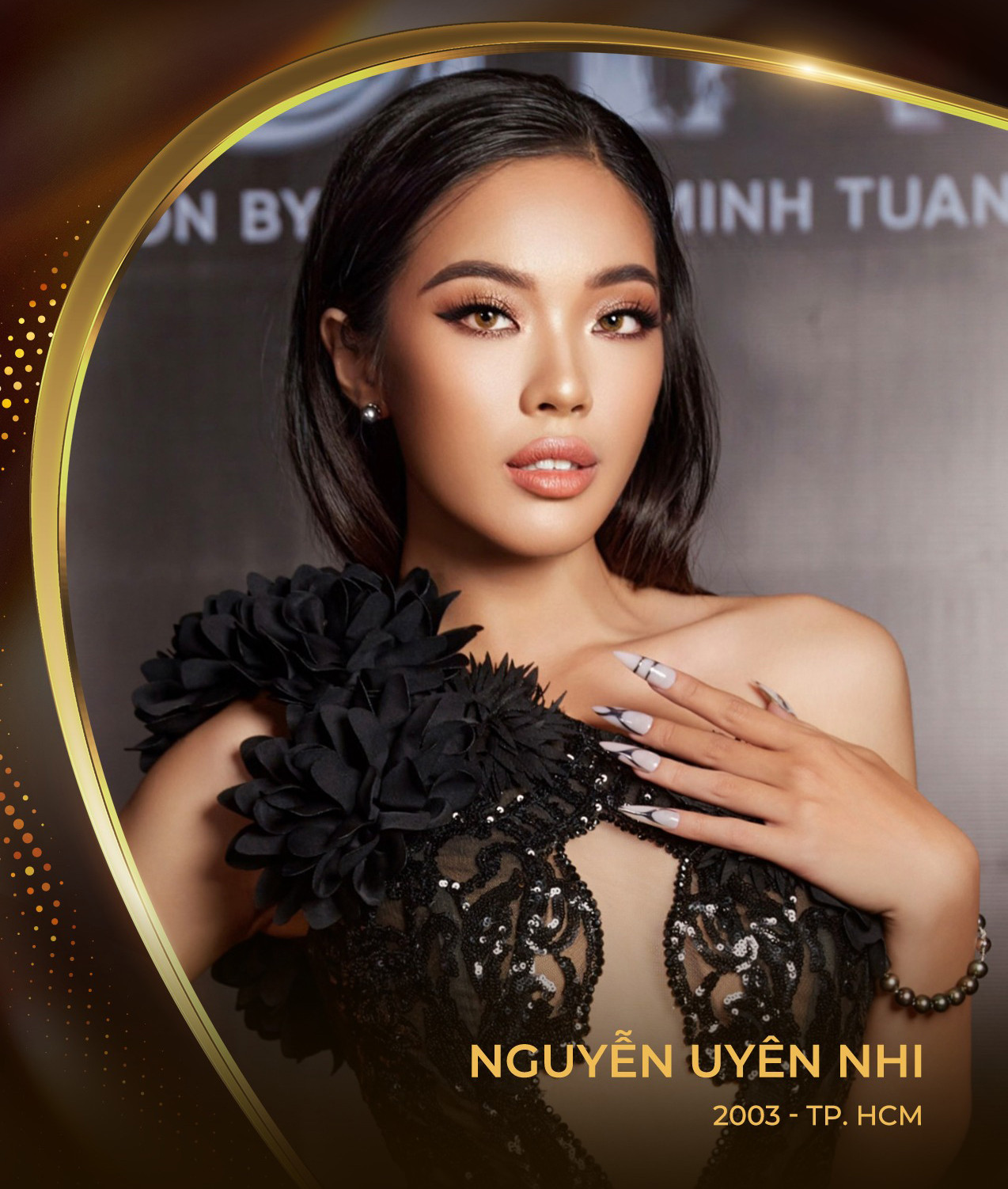 Nguyễn Uyên Nhi sinh năm 2003, đến từ TPHCM. Cô vừa tham gia cuộc thi Miss World Vietnam - Hoa hậu Thế giới Việt Nam 2023 và dừng chân ở top 59. Cô tiếp tục thử sức ở Hoa hậu Hòa bình Việt Nam 2023 để khắc phục khuyết điểm của bản thân.