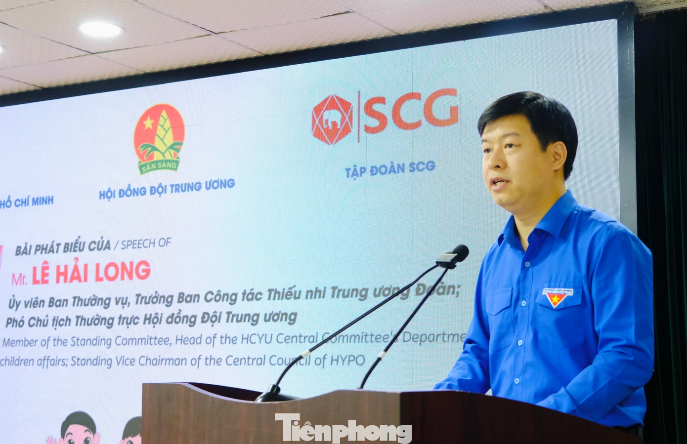 Anh Lê Hải Long - Trưởng ban Công tác thiếu nhi T.Ư Đoàn, Phó Chủ tịch Thường trực Hội đồng Đội T.Ư phát biểu tại chương trình. Ảnh: Châu Linh