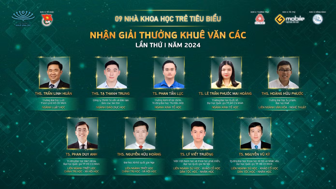 9 nhà khoa học trẻ nhận giải thưởng Khuê Văn Các lần thứ I năm 2024.