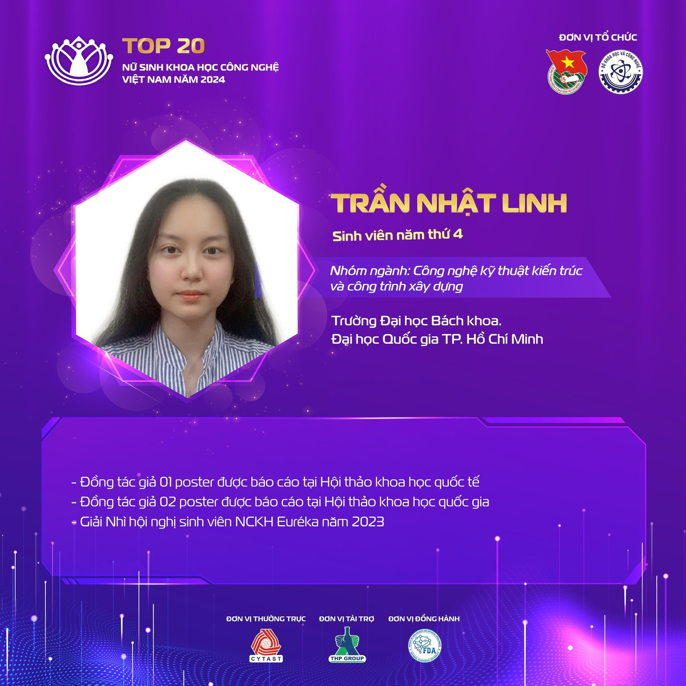 Nữ sinh Trần Nhật Linh thuộc nhóm ngành Công nghệ kỹ thuật kiến trúc và công trình xây dựng. Nữ sinh Trần Nhật Linh thuộc nhóm ngành Công nghệ kỹ thuật kiến trúc và công trình xây dựng.