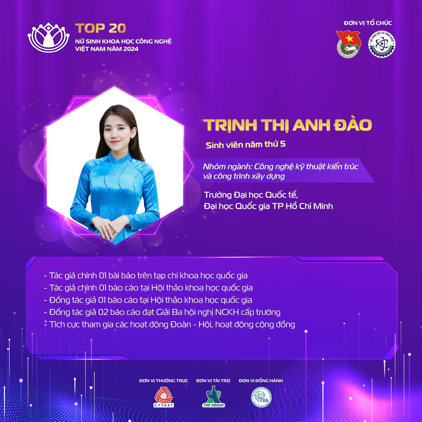 Nữ sinh Trịnh Thị Anh Đào có nhiều công bố khoa học trong nước. Nữ sinh Trịnh Thị Anh Đào có nhiều công bố khoa học trong nước.