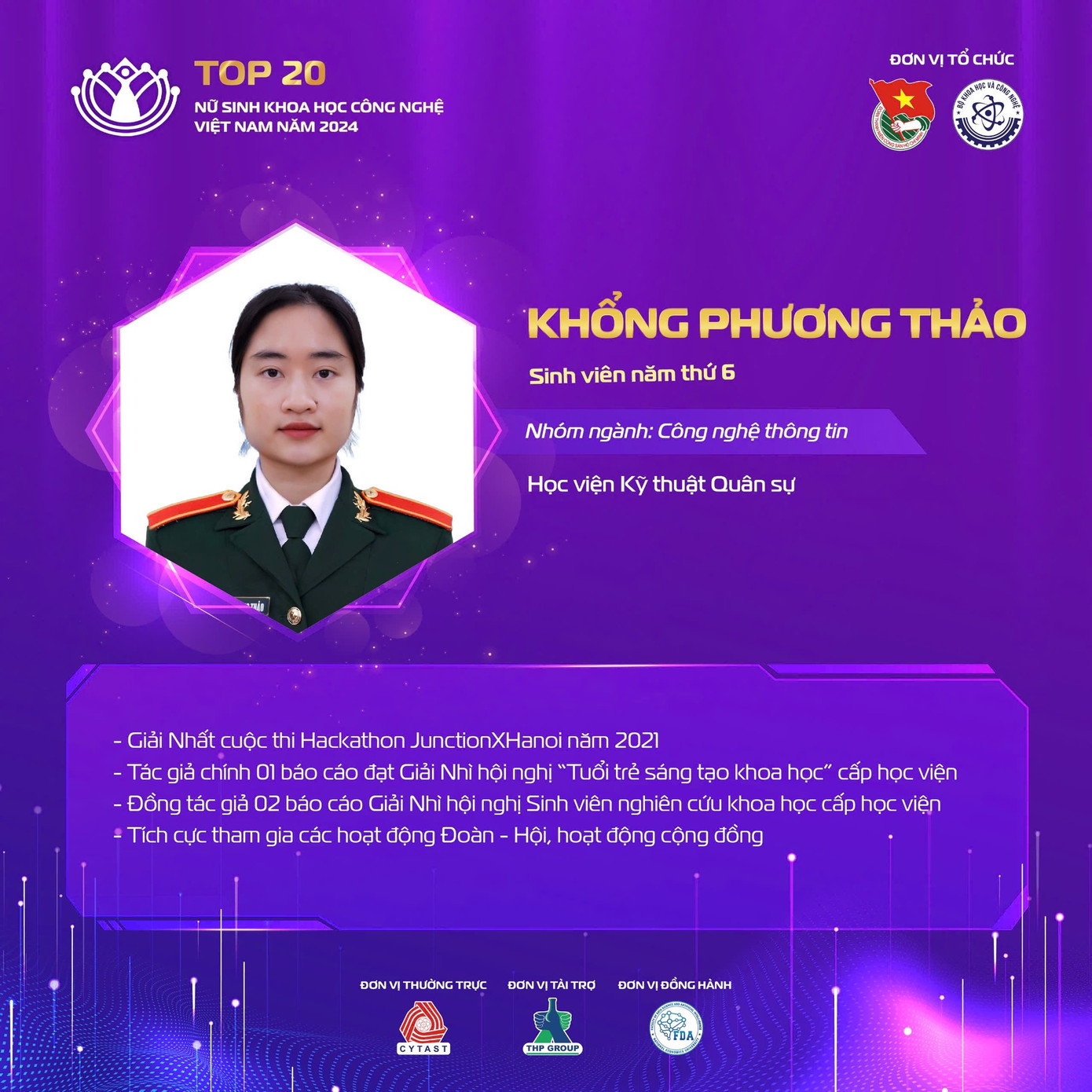 "Bóng hồng" của Học viện Kỹ thuật Quân sự có nhiều thành tích nổi bật trong lĩnh vực công nghệ thông tin. "Bóng hồng" của Học viện Kỹ thuật Quân sự có nhiều thành tích nổi bật trong lĩnh vực công nghệ thông tin.