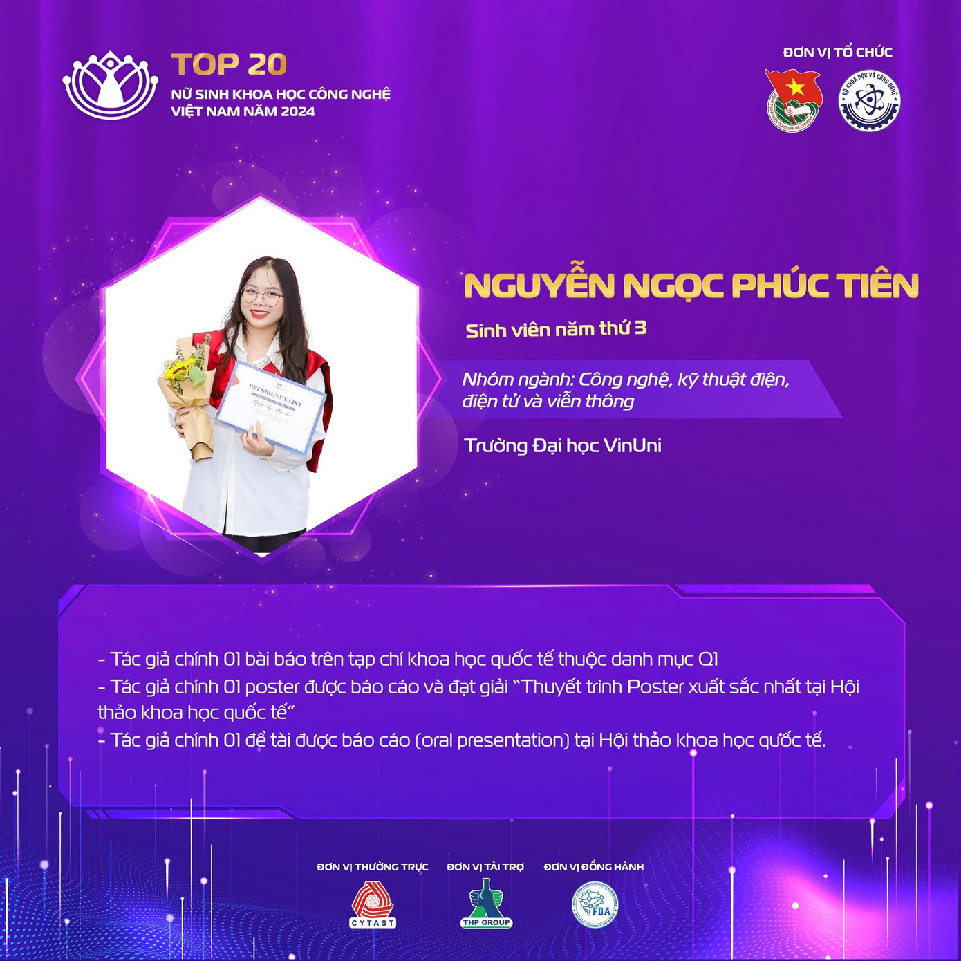 Nữ sinh Nguyễn Ngọc Phúc Tiên đến từ Trường Đại học VinUni. Nữ sinh Nguyễn Ngọc Phúc Tiên đến từ Trường Đại học VinUni.