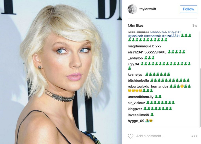 Các bài đăng của Taylor Swift từng nhận về hàng triệu biểu tượng con rắn từ cộng đồng mạng.