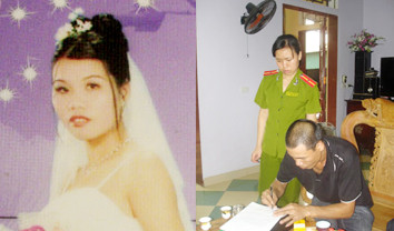 Nguyễn Thị Cúc (bìa trái) và chồng Nguyễn Xuân Hùng đang ký biên bản làm việc Ảnh: CAND