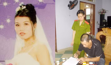 Nguyễn Thị Cúc (bìa trái) và chồng Nguyễn Xuân Hùng đang ký biên bản làm việc Ảnh: CAND