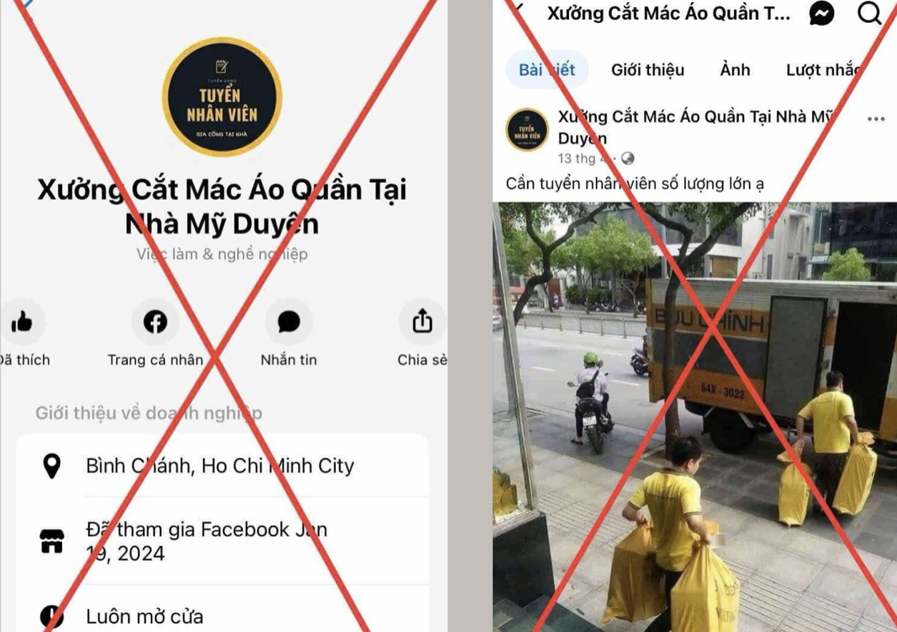 Trang facebook do L.D.H.N. lập ra để thông báo tìm kiếm, tuyển nhân viên làm việc tại nhà nhằm lừa đảo. Ảnh: CA