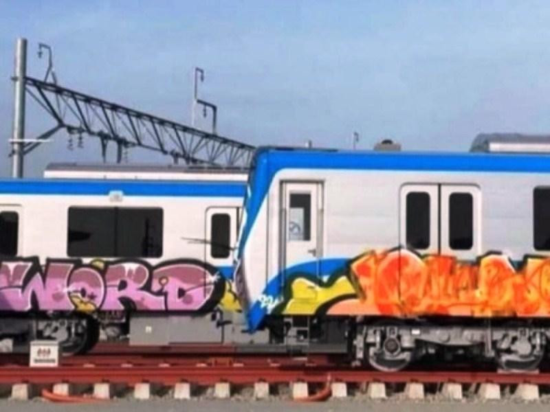 Hai đoàn tàu metro trong Depot Long Bình bị bôi bẩn Hai đoàn tàu metro trong Depot Long Bình bị bôi bẩn