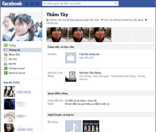 Tại một page của Ngọc Anh, admin trang này tự điền các thông tin như: cấy lúa cùng mẹ, ưu điểm là tài năng và nhan sắc, nhược điểm là quá nhiều ưu điểm nên không có.