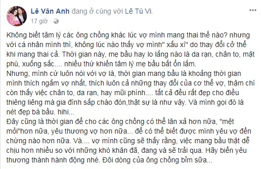 Văn Anh nhắn nhủ vợ bầu: chân to, da rạn, mũi phình... không hề xấu xí ảnh 2