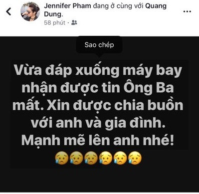 Jennifer Phạm suy sụp khi hay tin bố của Quang Dũng qua đời ảnh 1