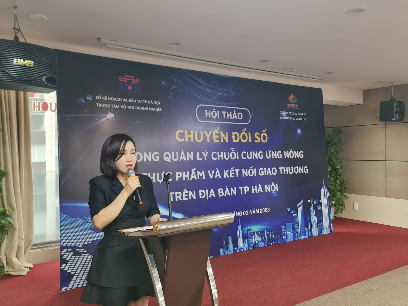 Bà Đặng Thị Hương – Phó Giám đốc Trung tâm Hỗ trợ Doanh nghiệp Hà Nội phát biểu khai mạc hội thảo